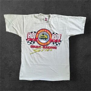 Hot Rod Magazine Mens T Shirt Size L  Drag Racing Series Yellow Car‎ Graphic Tee
